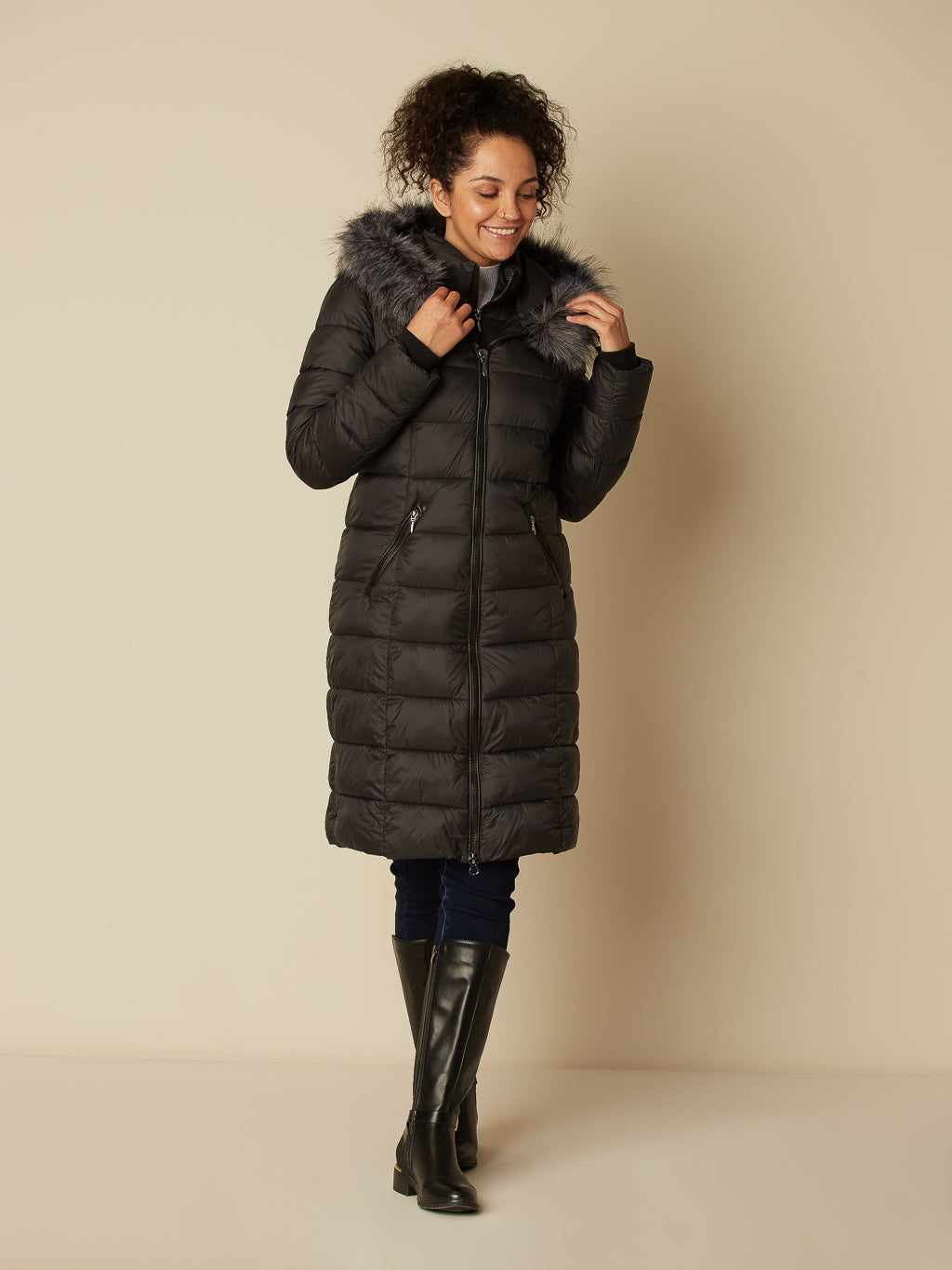 Fitted long puffer discount jacket